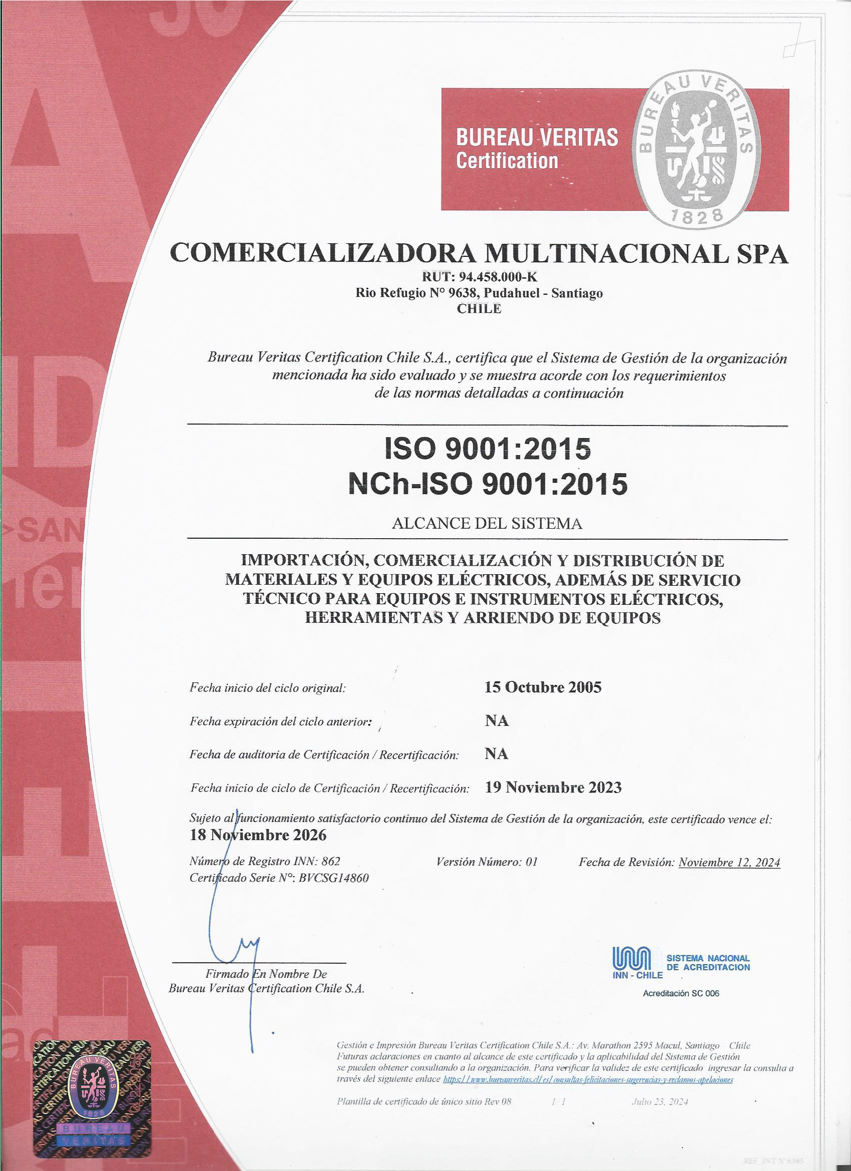 COMERCIALIZADORA MULTINACIONAL SPA.-9001